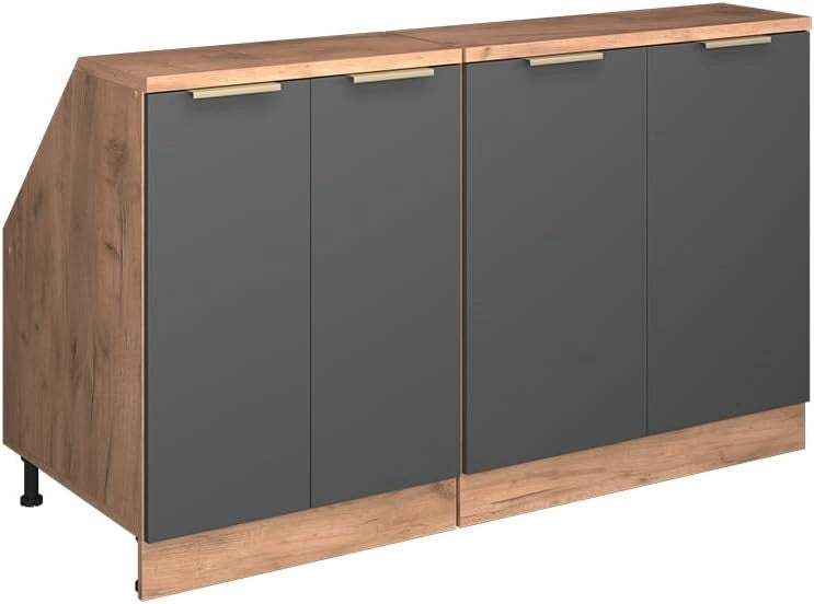 Set di mobili sottotetto Rion, Antracite-oro, 140 cm Set di 2 carcasse armadio profondità 60 cm, adatto per il salvaspazio sotto tetti spioventi