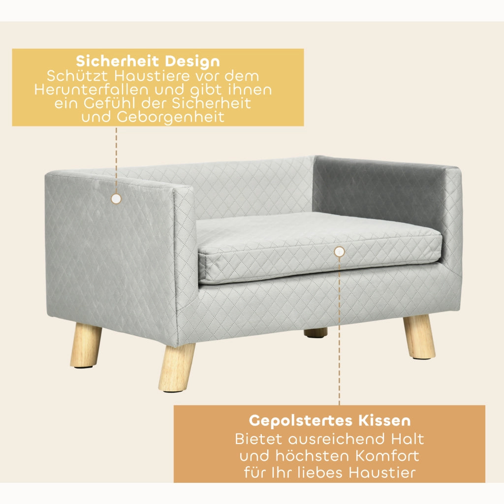 Letto per Cani e Gatti Imbottito in Velluto con Cuscino e Gambe in Legno ¨C zephmum ¨C Grigio Scuro 64x45x36 cm
