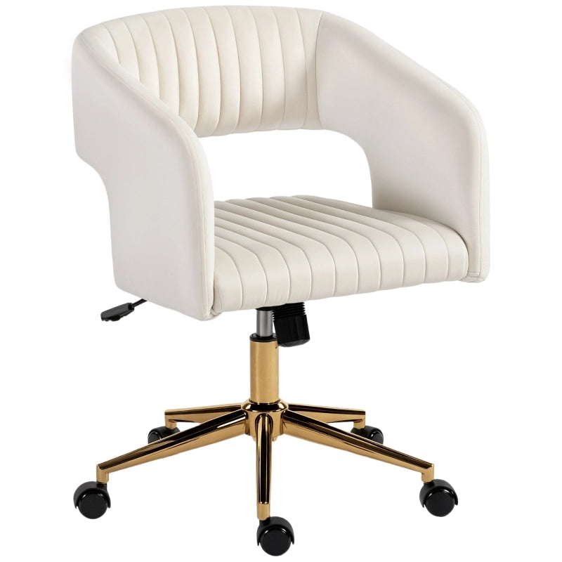 Sedia da ufficio girevole con altezza regolabile e funzione oscillante in velluto con schienale bianco crema