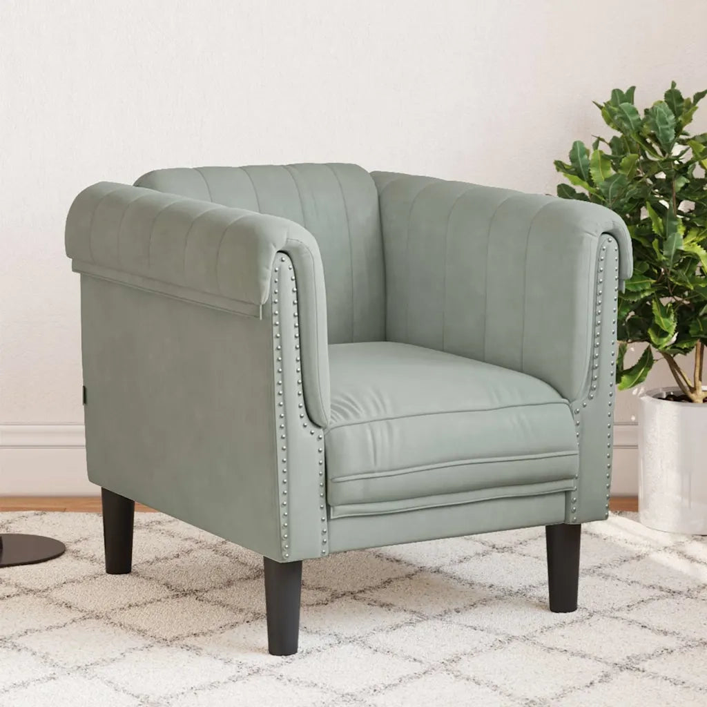 Poltrona-Divano Sedia-Poltroncina Grigio Chiaro in Velluto