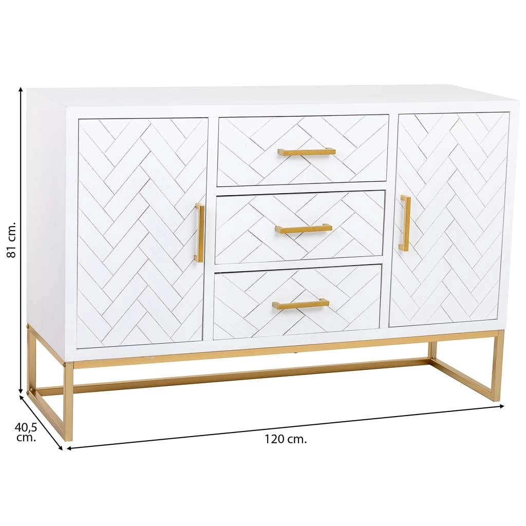Credenza con 3 cassetti e 2 ante in legno e metallo 120x40,5x81h cm