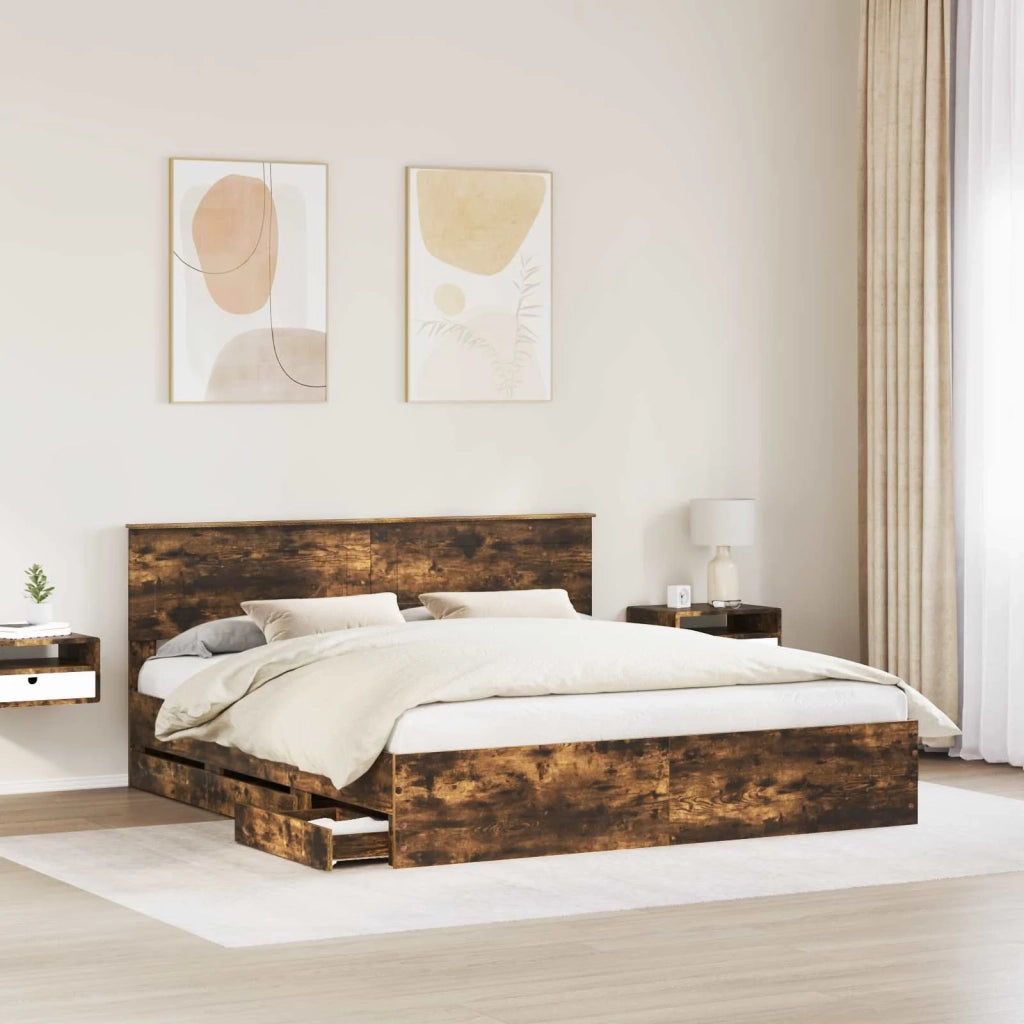 Struttura del letto con cassetto Rovere fumé 200 x 200 cm 3407953