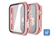 Misxi Custodia rigida con pellicola protettiva in vetro, compatibile con Apple Watch Series 6 / SE/Serie 5 / Series 4 44 mm, 2 pezzi, 1 rosa + 1 trasparente