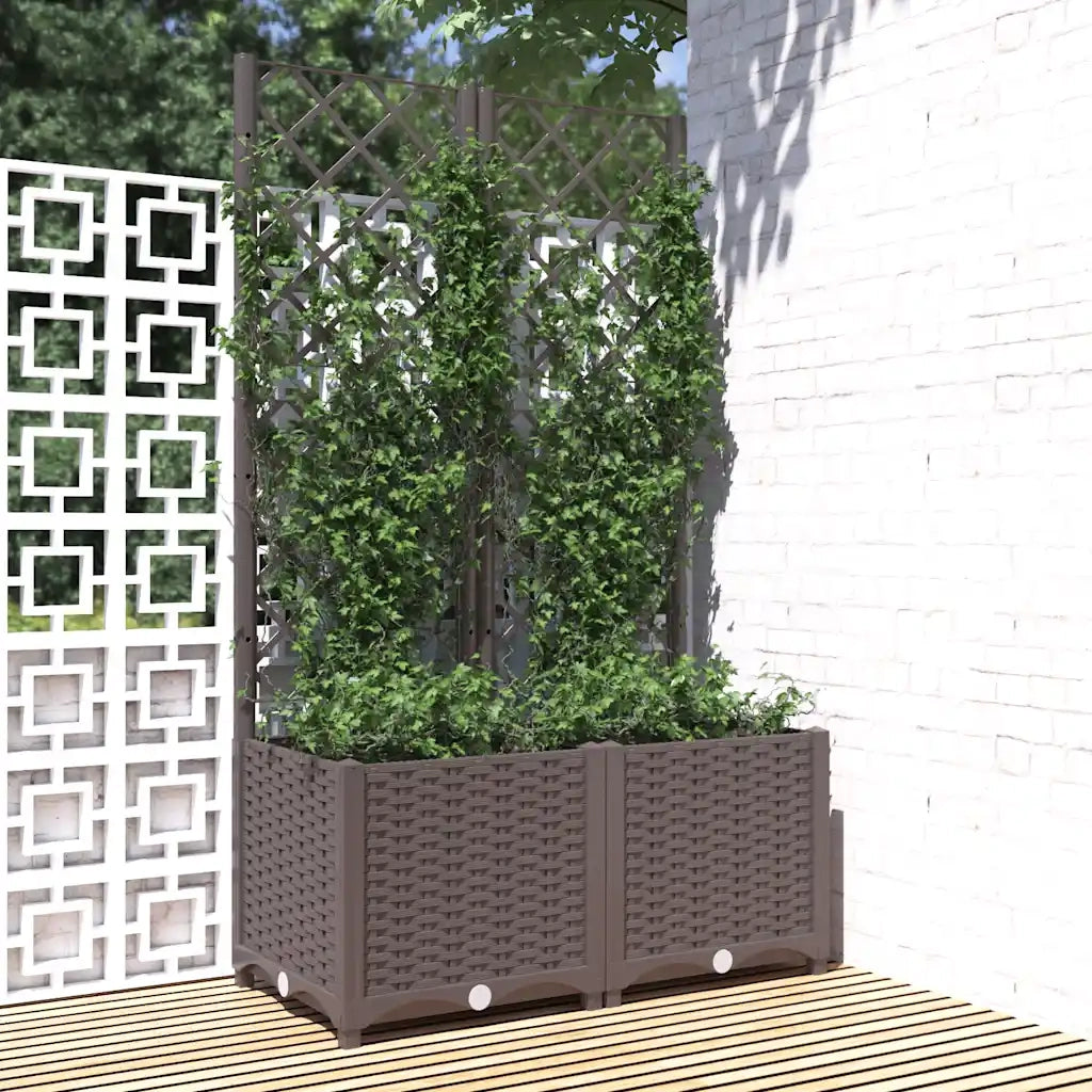 Fioriera da Giardino con Graticcio-Vaso da Esterno-Fioriera con Griglia Marrone 80x40x136 cm in PP