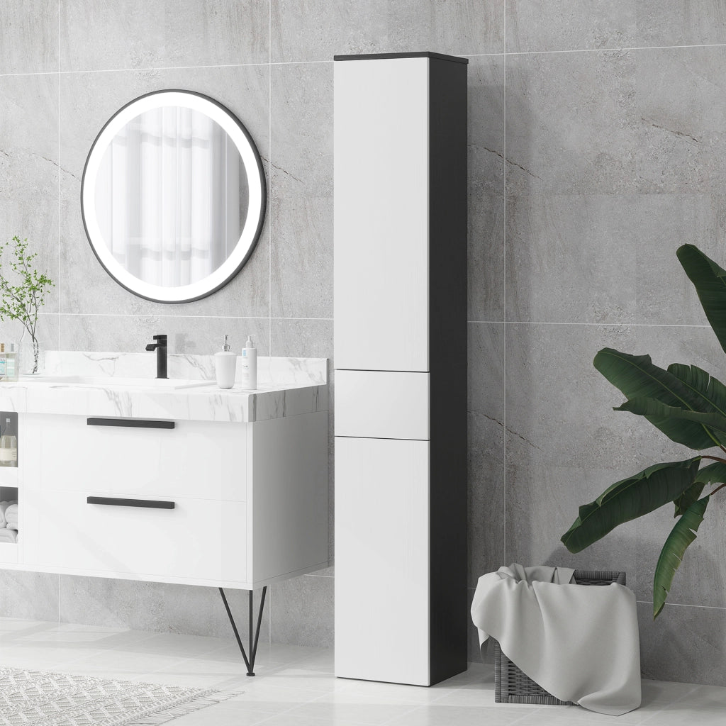 Colonna bagno salvaspazio con 2 armadietti e cassetto ¨C Xylo ¨C Legno nero 30x28x180 cm