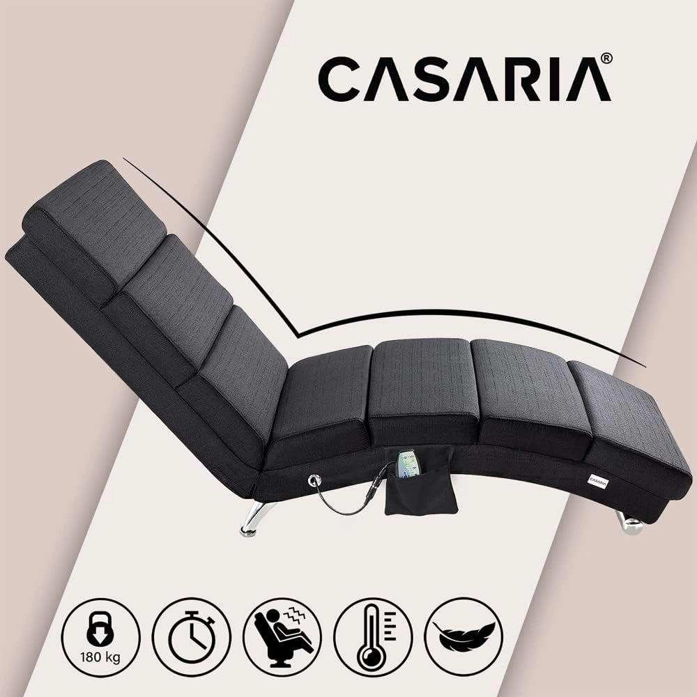 ® Poltrona Chaise Longue Funzione Massaggiante e Termica 186x89x55cm Lettino Relax Sdraio Ergonomico in Tessuto Imbottito Portata 180 kg Soggiorno Ufficio Interno Reclinabile Lettura
