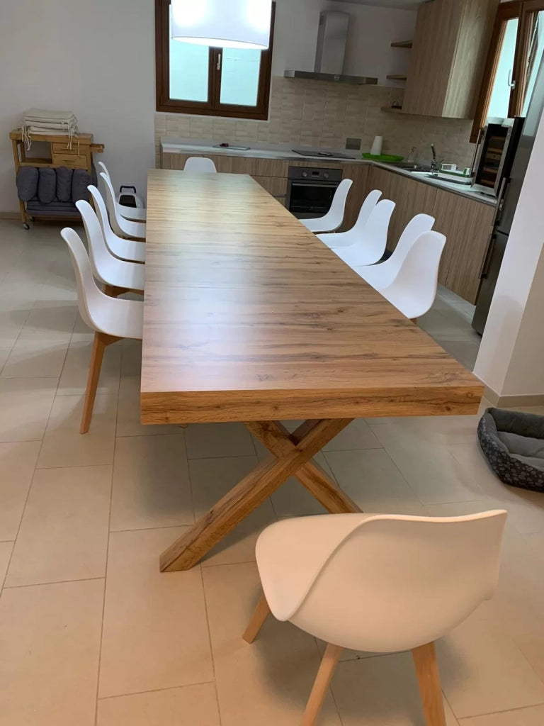 Tavolo rettangolare a croce allungabile in rovere nodato nobilitato l.160 p.90 h.76 (1683) - Mobili 2G