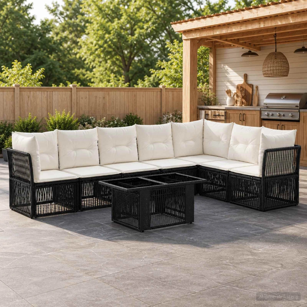 Set Divano da Giardino 8 pz Nero polyrattan 3436474