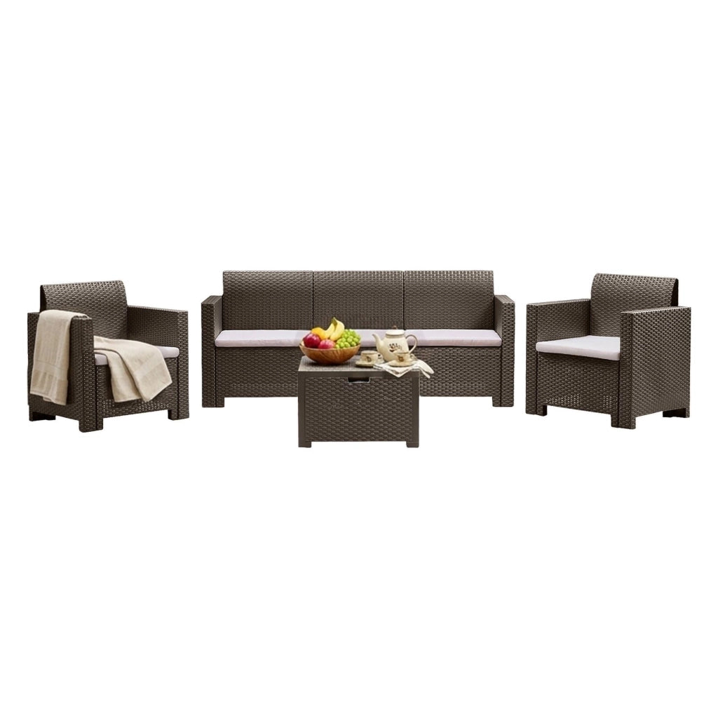Set salotto da esterno Admiral, Salottino outdoor, Set da balcone o giardino, Composizione soggiorno per esterni, Made in Italy, Tortora
