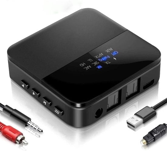 Adattatore Bluetooth 5.0, trasmettitore e ricevitore, adattatore audio Bluetooth, trasmettitore digitale di luce e adattatore audio RCA, adattatore audio 3,5 mm a RCA, visualizzazione di stato LED, connessione doppia, portata di 20 m.