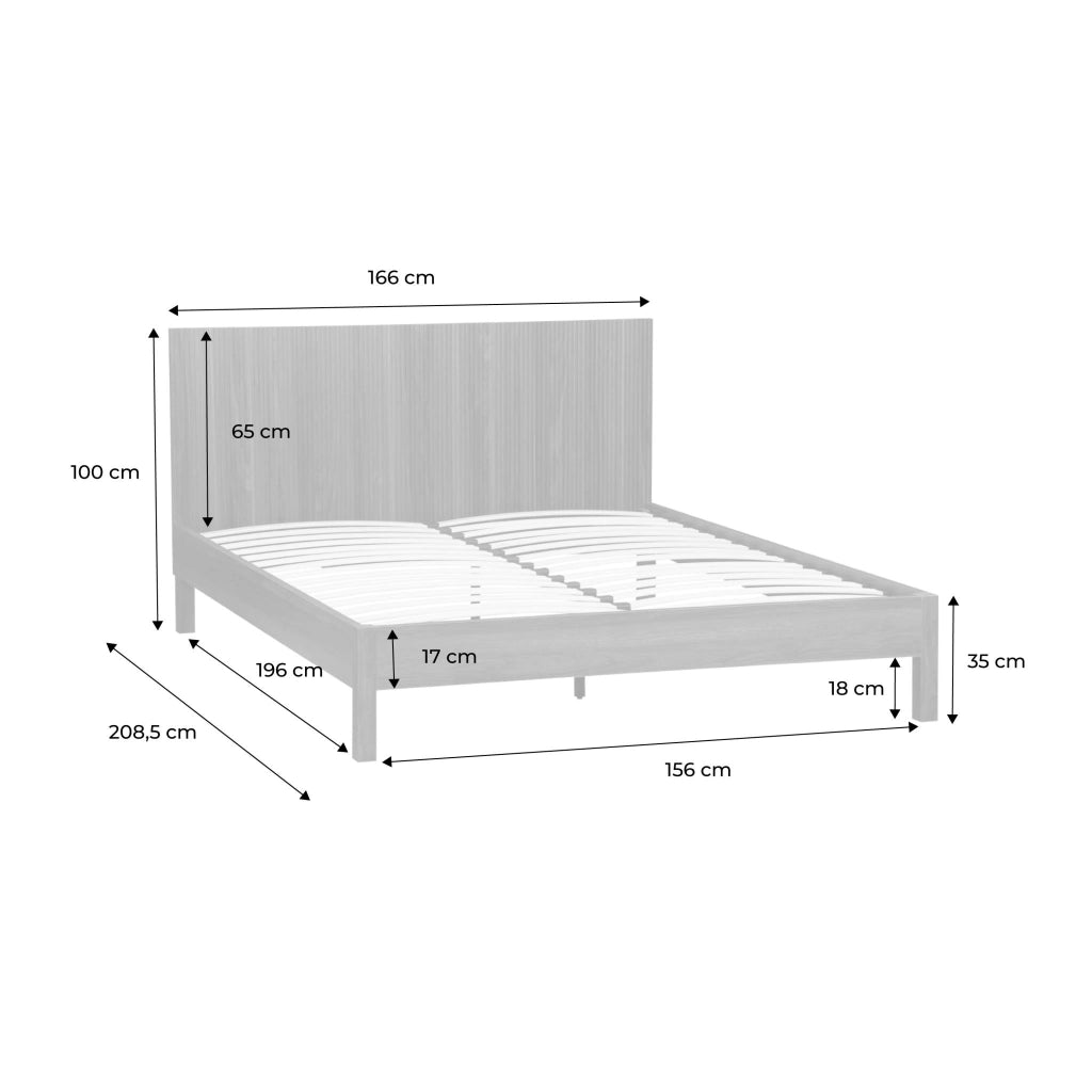 Letto con rete a doghe e testiera 160x200cm decorazione legno, noce