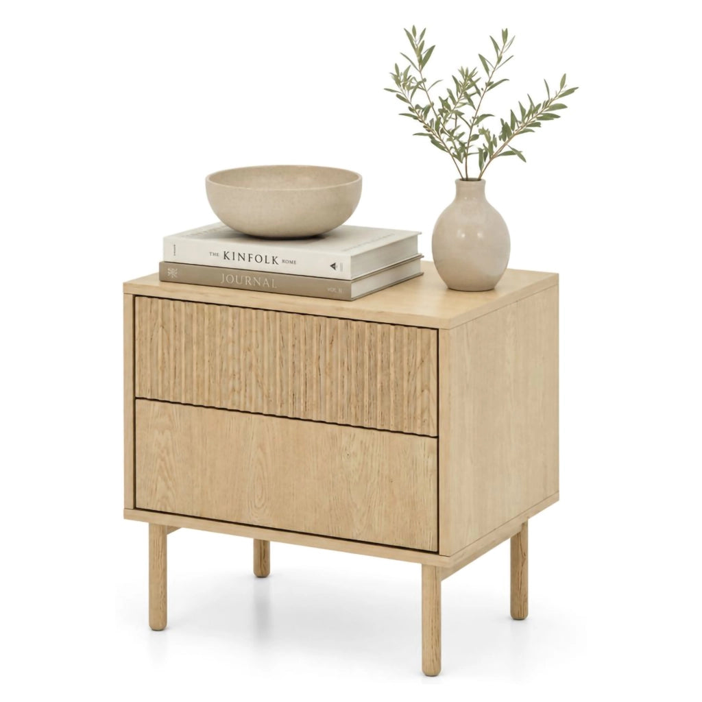 Gase, Comodino 2 Cassetti, 54x40x55h cm Marrone Rovere