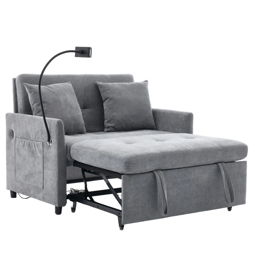 Divano 109x72x83.5 cm con porta USB e supporto tablet in poliestere grigio
