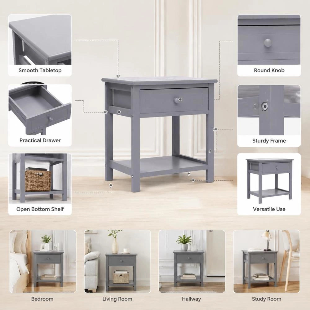 Bedside Tables 2 Pcs. Grey 40x29x42 Cm Paulownia Wood