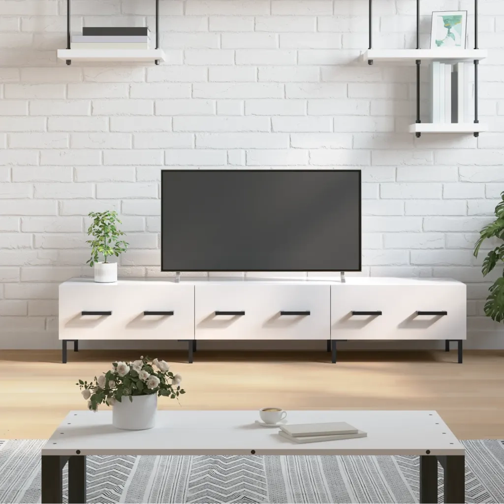 Mobile Porta TV-Mobile per TV-Credenza TV Bianco Lucido 150x36x30 cm in Legno Multistrato 475277