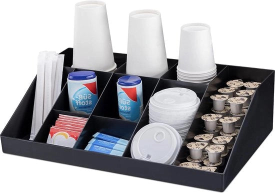 Organizzatore per accessori da caffè - Ciotola zucchero latte tazze da tè - 10 contenitori - Casa ufficio - Nero Supporto per tazze da caffè