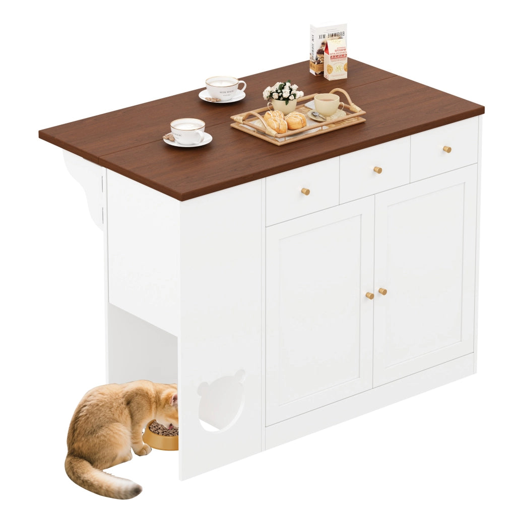 Tavolo da cucina con area per gatti, bianco e noce
