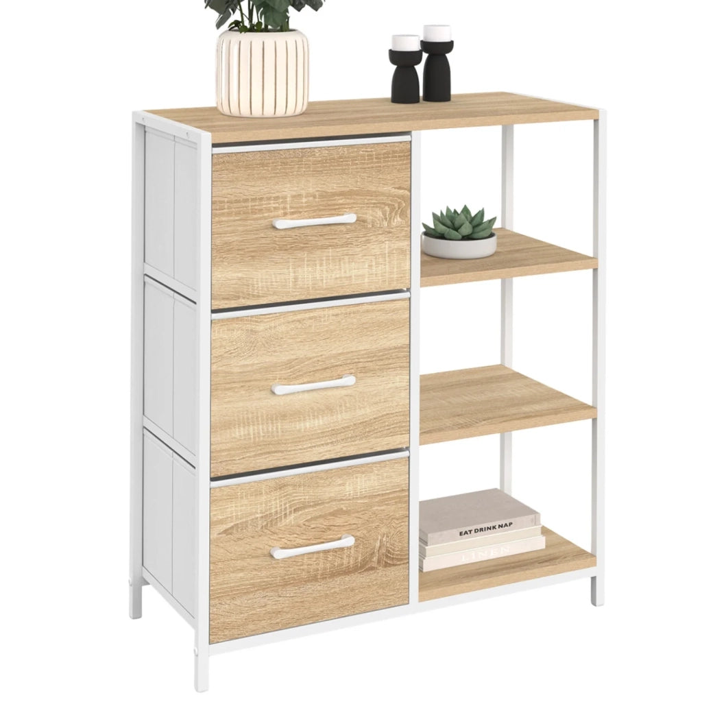 IDMarket - UTAH Credenza a 3 cassetti con ripiani, 70 cm, design industriale in legno e bianco
