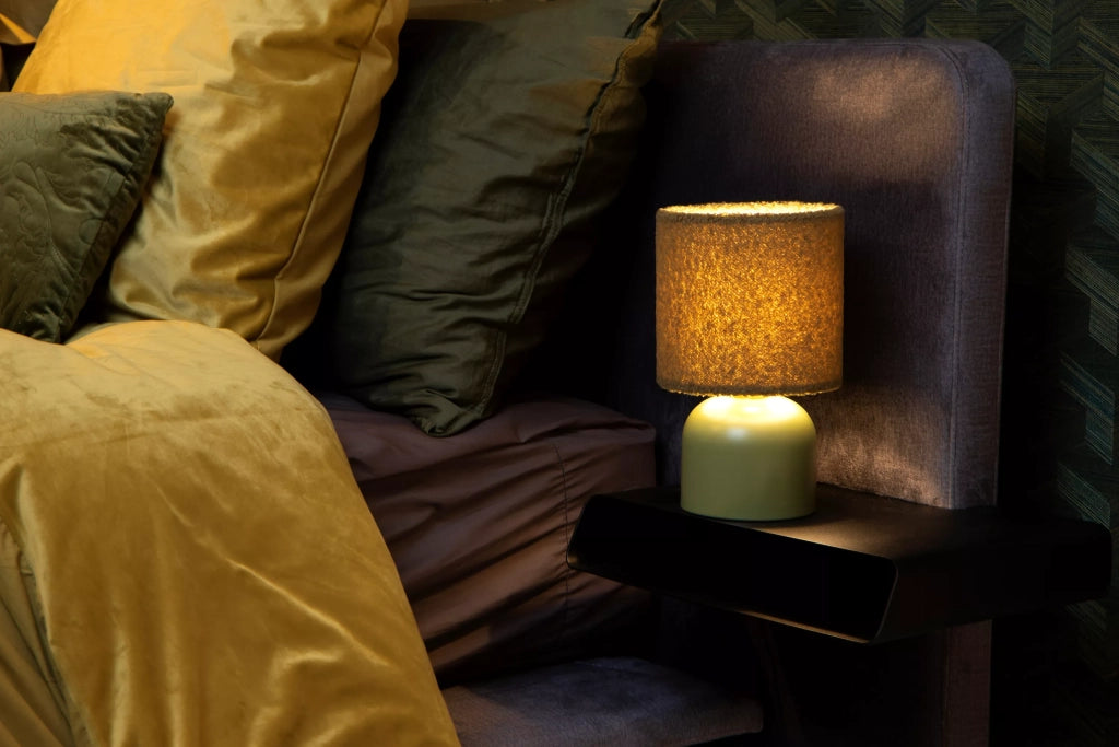 Lampada da tavolo verde/marrone cotone E14 Woolly Lucide