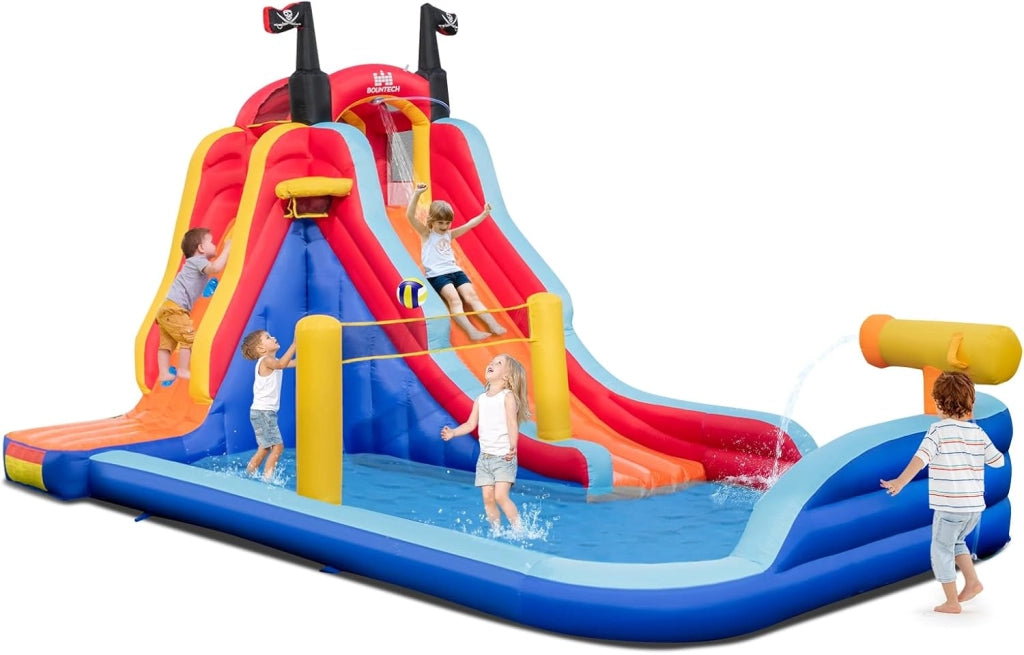 Parco Acquatico Gonfiabile 5-in-1, Castello Gonfiabile con Campo da Gioco, Gonfiabile per Bambini con Canestro da Basket, 484 x 271 x 263 cm (Senza soffiatore)