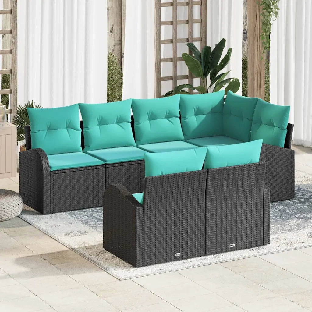 Set Divano da Giardino 7 pcs Nero e turchese polyrattan 3354755