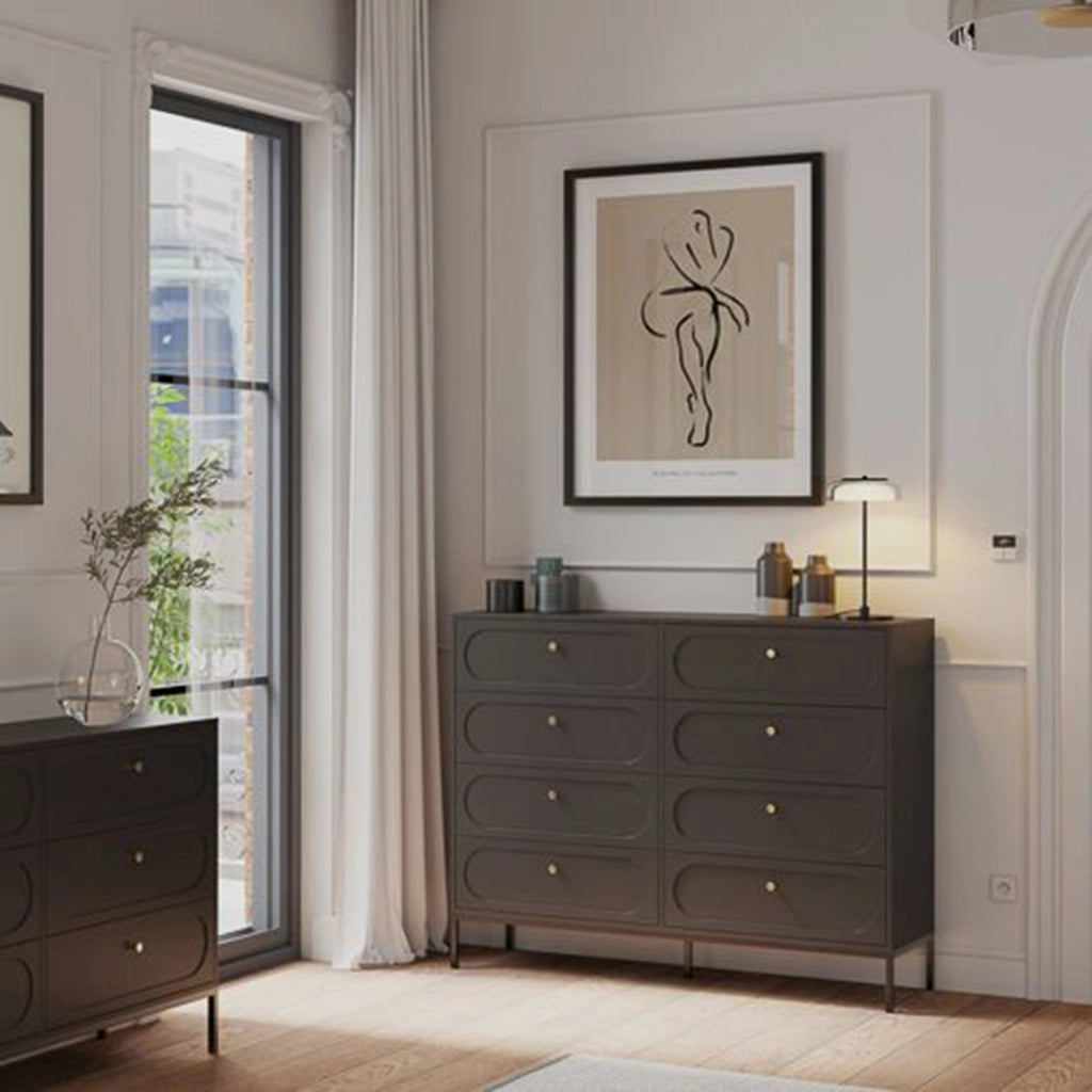 Laniva, Cassettiera 8 Cassetti, 150x40x116h cm Nero Antracite
