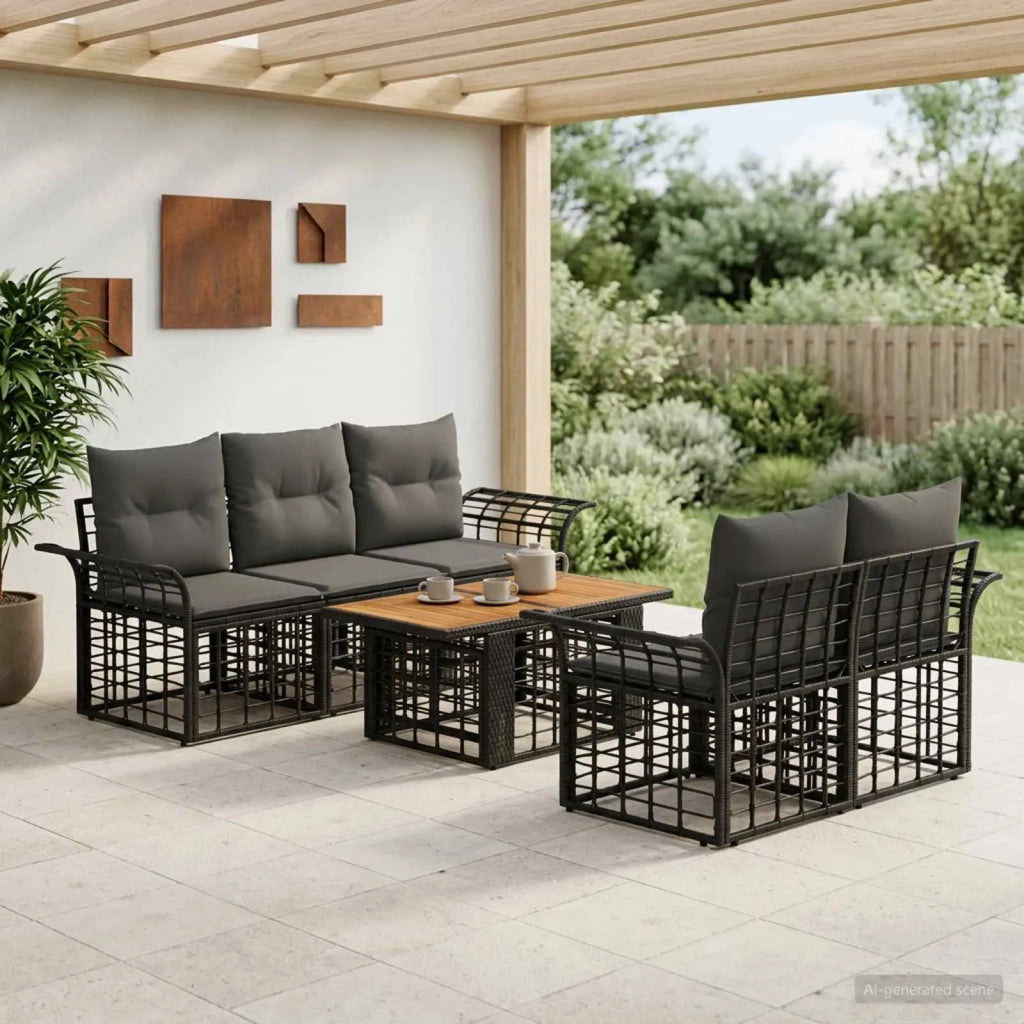 Set Divano da Giardino 6 pz Nero e Grigio scuro polyrattan 3437947