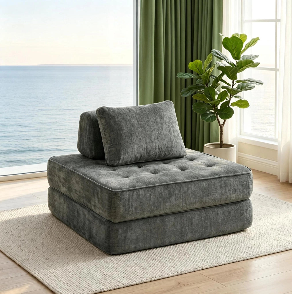Poltrona letto singola pieghevole 2 in 1 in ciniglia grigia
