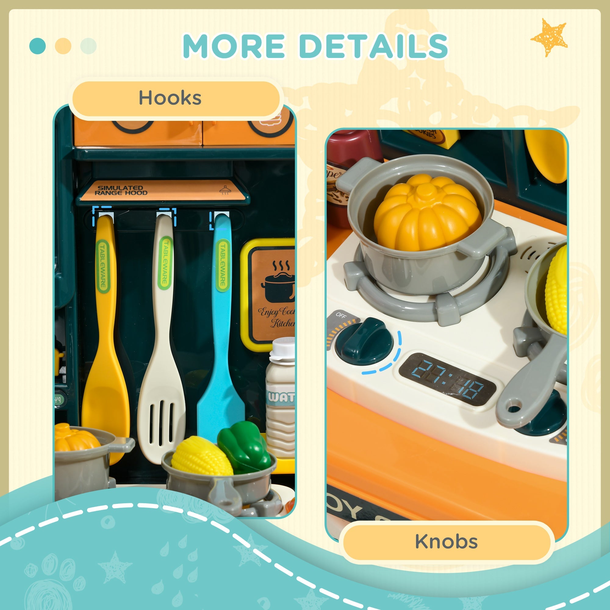 Cucina Giocattolo per Bambini 55x23x74,5 cm 77 Pezzi Verde e Arancione