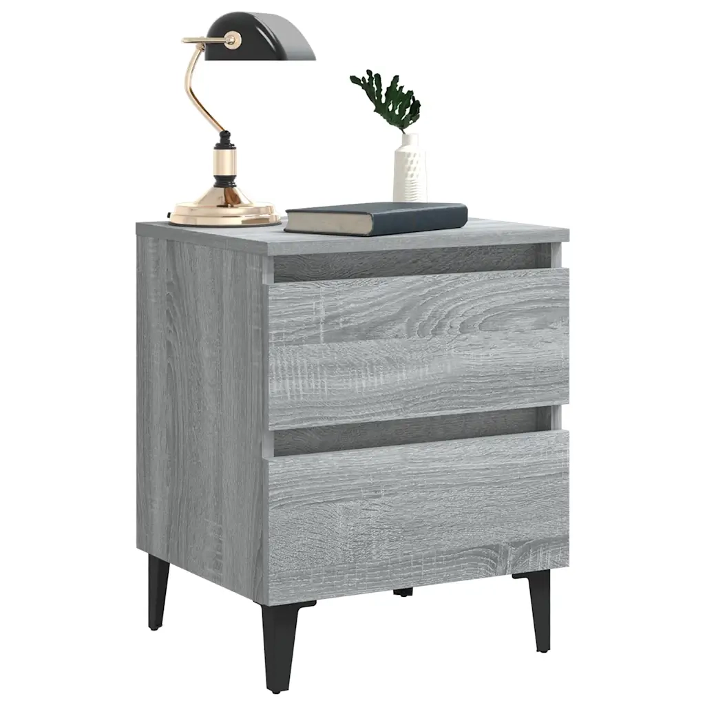 Set di 2 Comodini | Armadio da Notte | Mobiletto da notte con Gambe in Metallo Grigio Sonoma 40x35x50 cm
