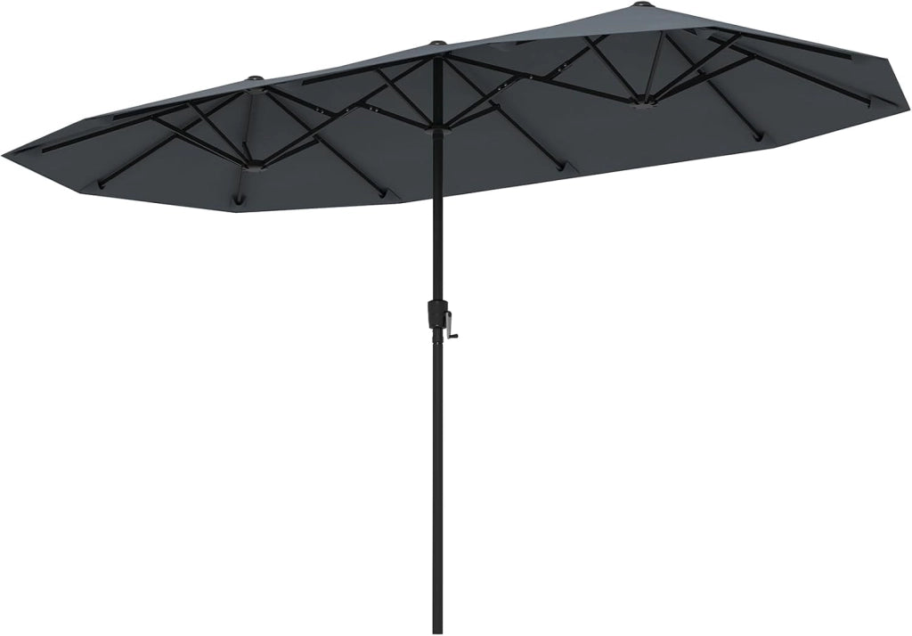 Ombrellone da Giardino Doppio 380 cm, con Manovella e 12 Stecche, Ombrello Rettangolare Pieghevole, per Giardino Piscina Terrazza, 380 x 200 x 222 cm (Beige, Senza Luci)