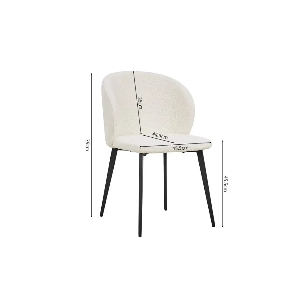 Sedia TOLO Tessuto Bouclé Bianco, dimensioni H80 x L51 x P55, ideale per la tua cucina o sala da pranzo.