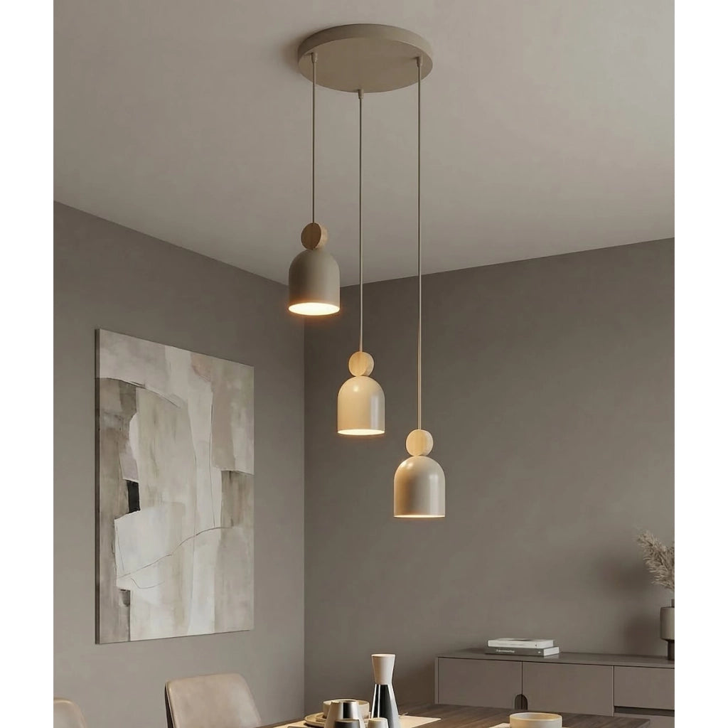 Lampada a sospensione MESI in acciaio beige e legno