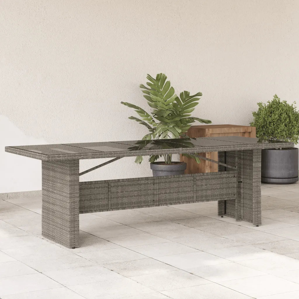Tavolo da Giardino | Tavolino da esterno Piano in Vetro Grigio 240x90x75cm Polyrattan