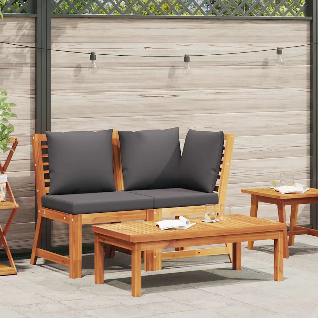 Salotto da Giardino-Set Divani Giardino 3pz Cuscini Grigio Scuro Acacia Massello