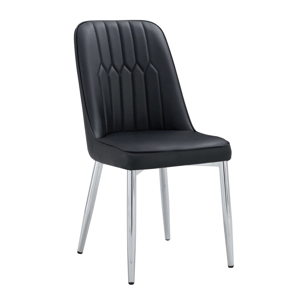 Sedia da pranzo moderna in PU nero con gambe in metallo argento; 89 cm