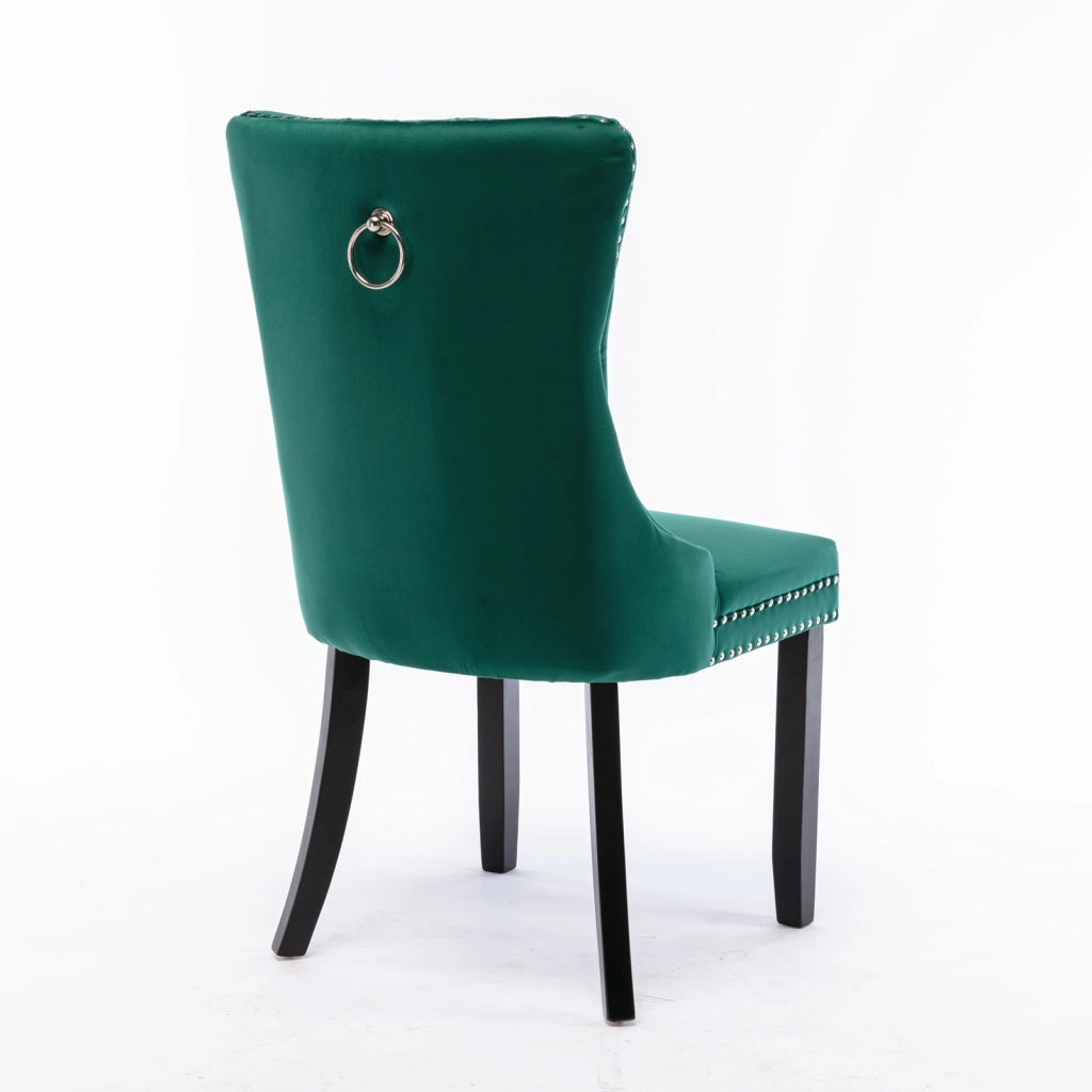 Sedie da Pranzo Imbottite in Velluto Verde con Gambe in Legno ¨C MINIMAL ¨C Set 2 Pezzi