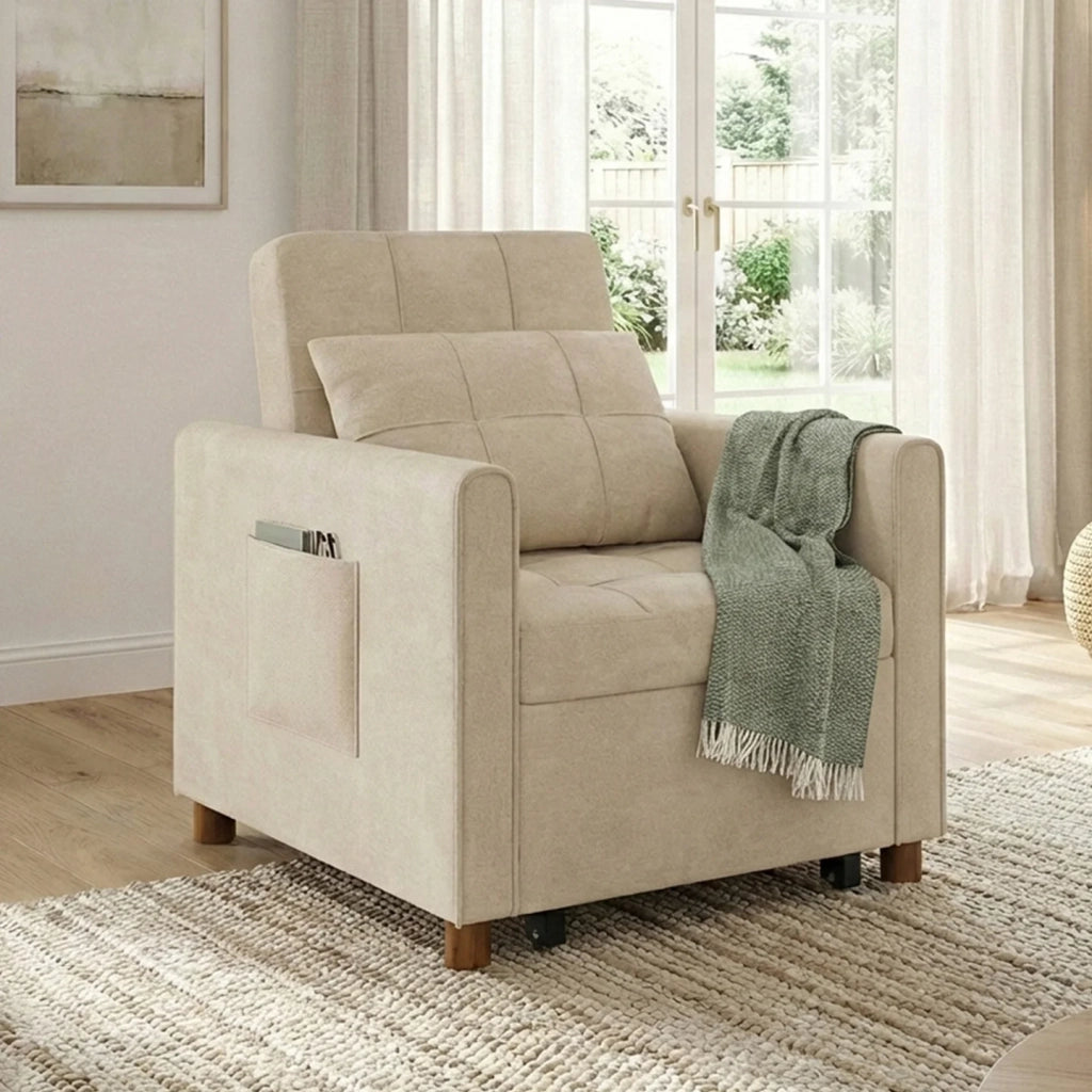 IDMarket - Divano letto EMILE 1 posto 69 x 170 cm in ciniglia beige
