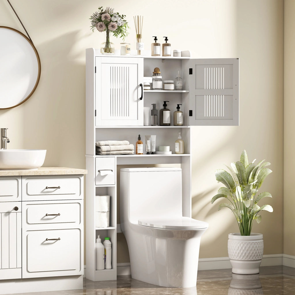 Mobiletto Sospeso per Bagno con 2 Ante e Ripiano Regolabile ¨C Zephmum ¨C Bianco 60x30x30