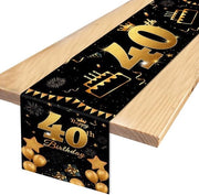 Decorazione per Tavolo 40° Anniversario Nero Oro, Decorazione per Tavolo 40° Anniversario, Decorazione per Tavolo 40° Anniversario per Tavolo Coperto Festa di Compleanno Jubileo, 180 x 35 cm
