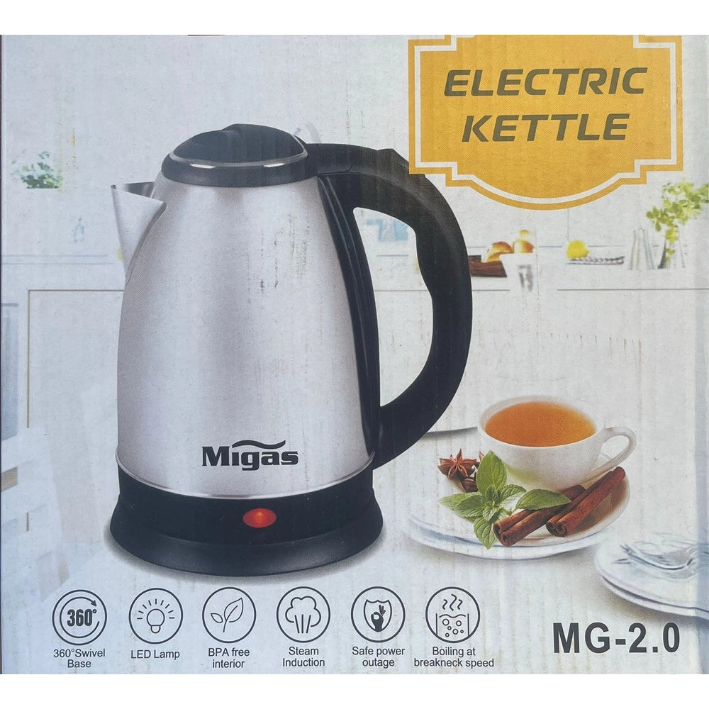 Trade Shop - Bollitore Elettrico 2lt In Acciaio 1500w Per Acqua Calda Resistente Spegnimento Automatico -