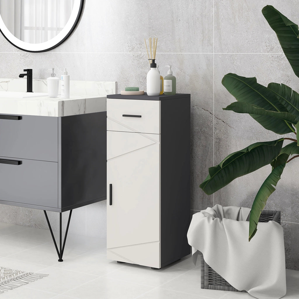 Mobiletto Bagno con Cassetto e Armadietto ¨C zephmum ¨C Grigio, 30x30x82 cm