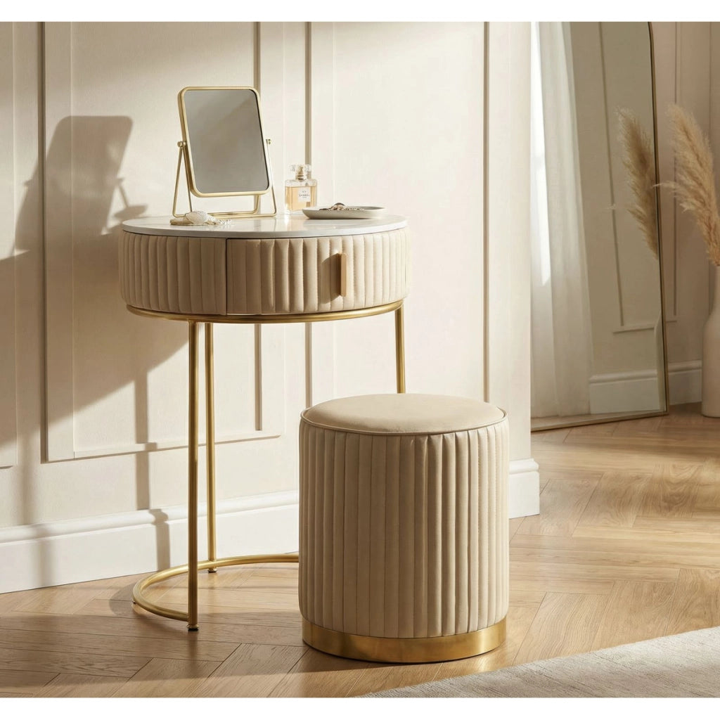 Set toletta POK con puff, design rotondo in oro
