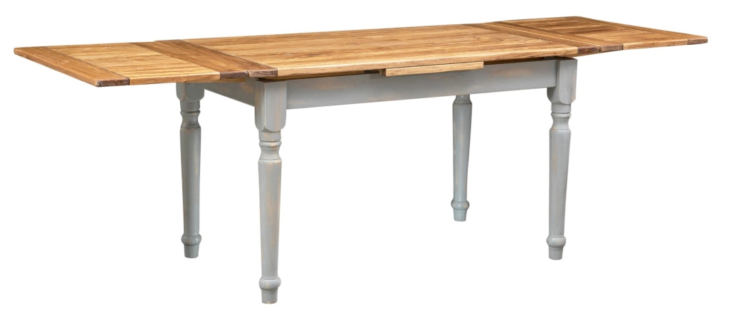 Biscottini Tavolo allungabile Country legno massello di tiglio struttura grigio anticato piano finitura naturale. Made Italy