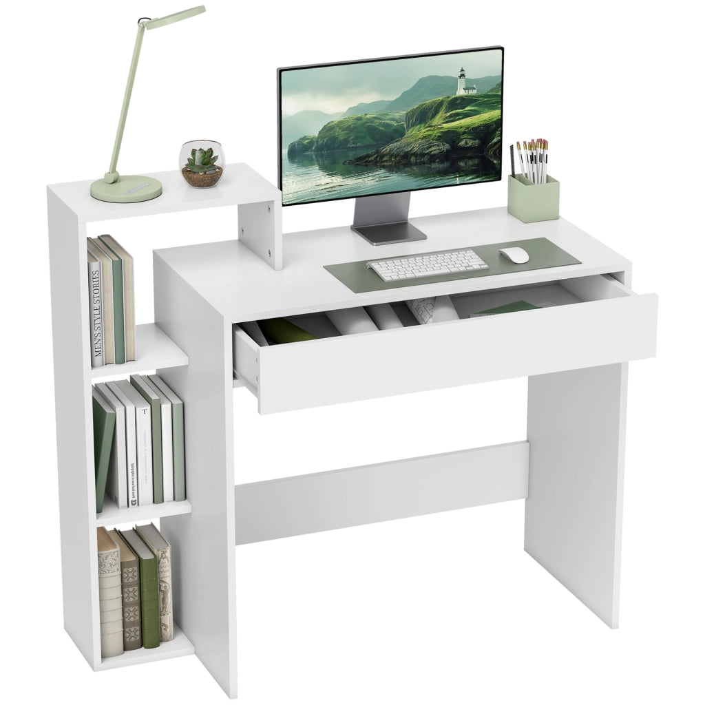 Scrivania con ripiani e cassetto ¨C zephmum ¨C bianco 100x40x90 cm
