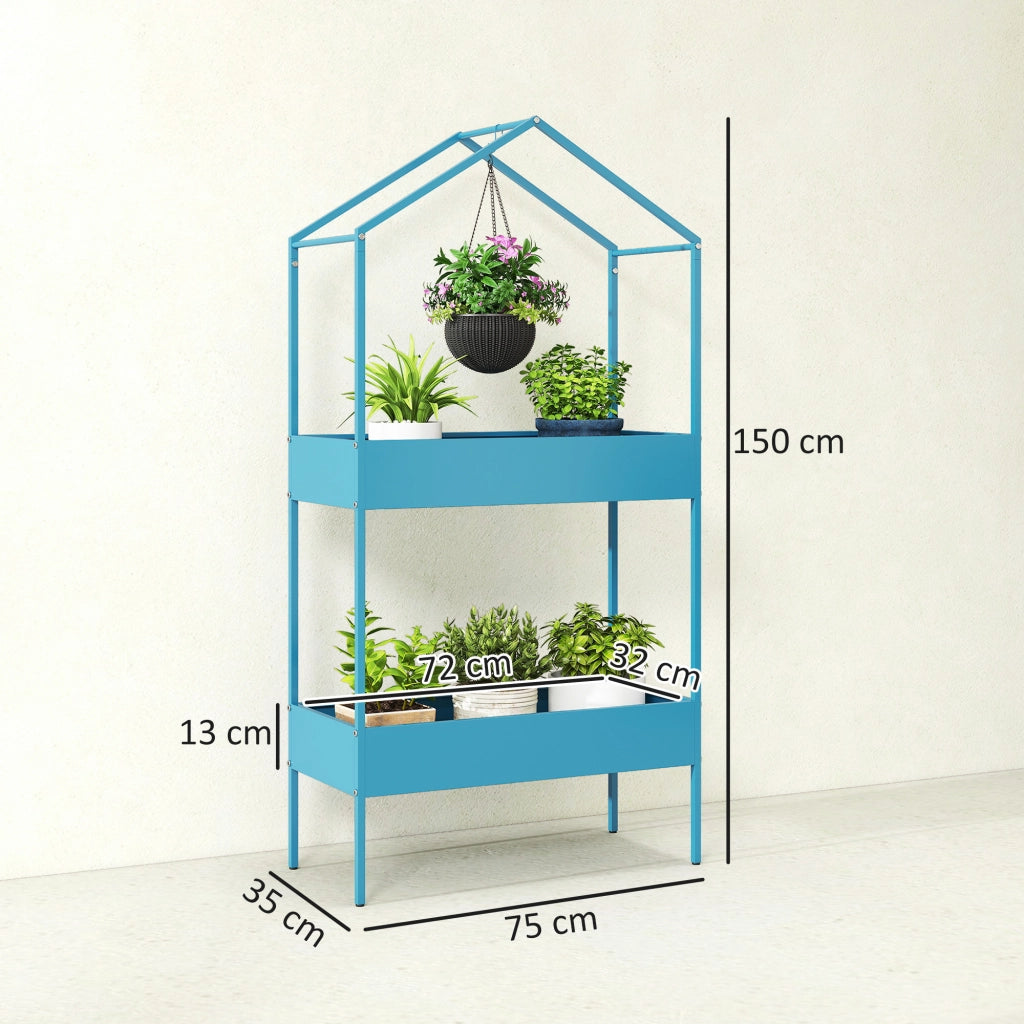 Portavasi a 2 Livelli in Metallo ¨C zephmum ¨C Blu Verde, 75x35x150 cm