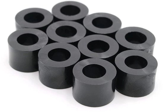 Spaziatori a distanza - 10x HD-polyetilene - 16 mm alto - Nero - Ideali per spazi tra componenti - Adatti per M8 - 15 mm esterno - 16 mm interno.