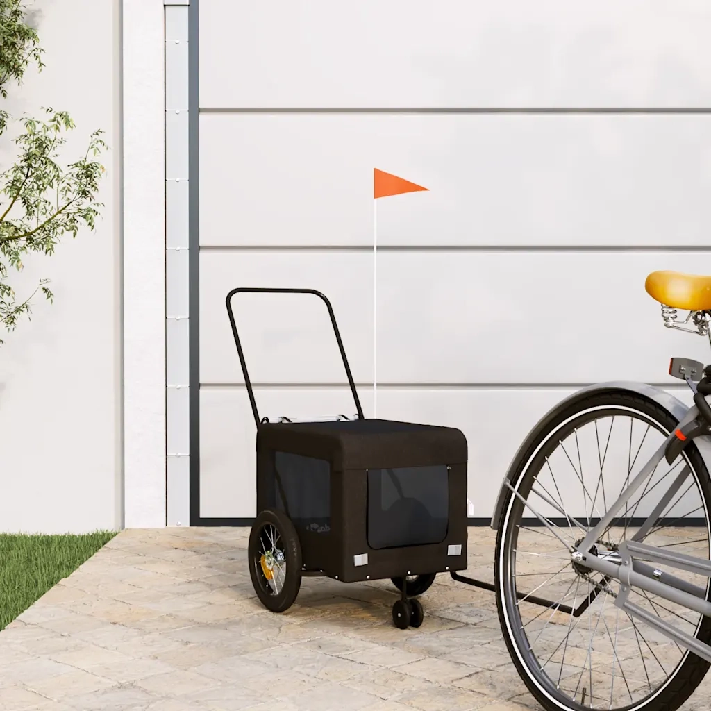 Rimorchio da Bici per Animali Nero Oxford e Ferro CFW7736087