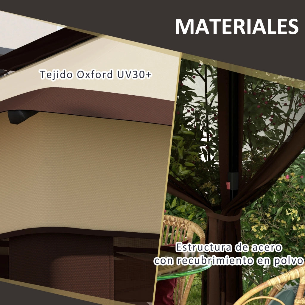 Tenda da giardino pieghevole ¨C Minimal ¨C 326x326x272 cm beige con zanzariera e copertura