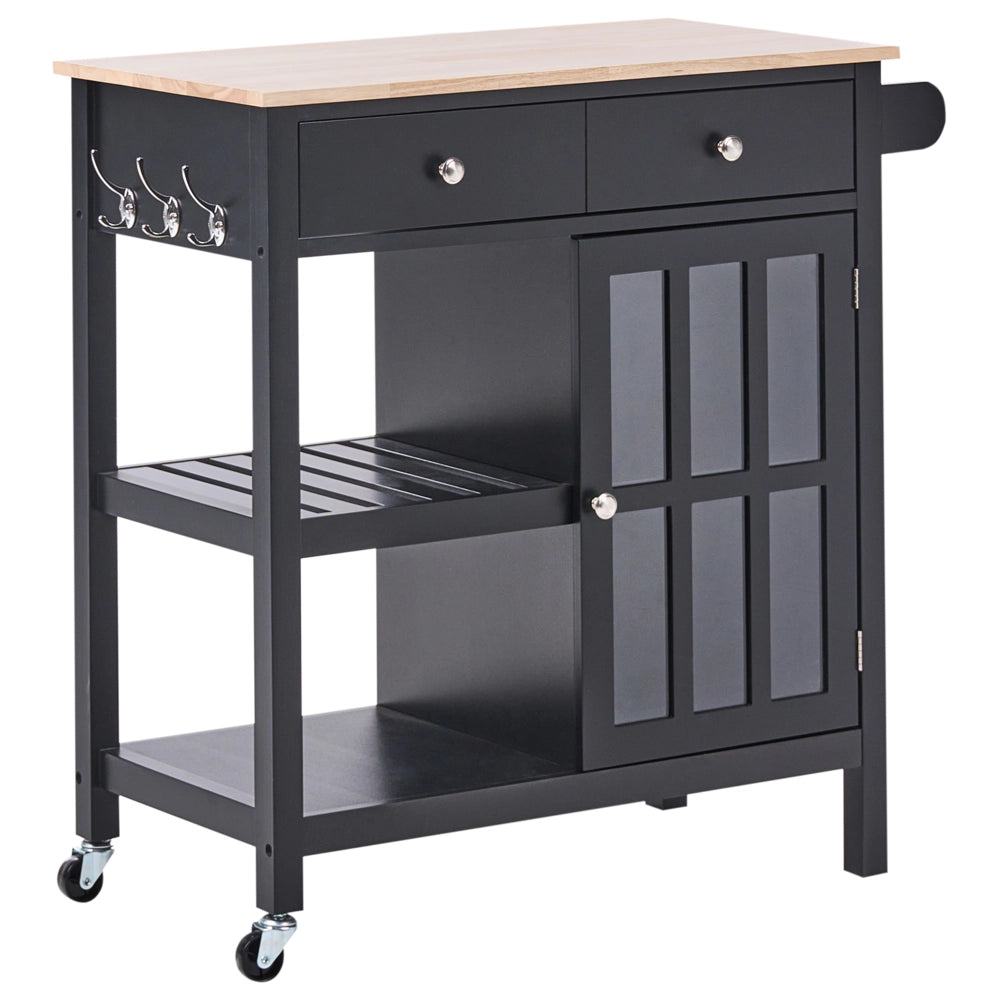 Carrello da cucina in MDF bianco con ripiano in legno chiaro Scaffali per armadietto con rotelle Cassettiera scandinava